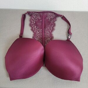 Victoria's Secret Push Up Bra Front Closure Lace Back Black 32DD NWOT Maroon